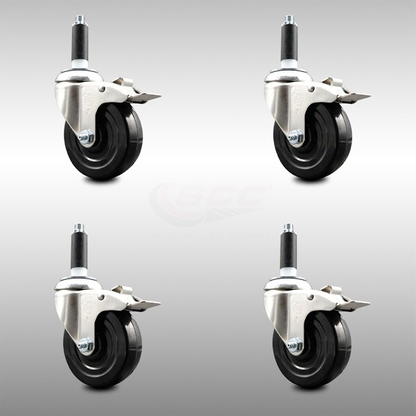 Service Caster 4 Inch 316SS Soft Rubber Swivel 7/8 Inch Expanding Stem Caster Set Lock Brake SCC-SS316TTLEX20S414-SRS-78-4 - main